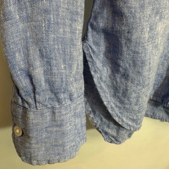 LL Bean Womens Linen Shirt Blue Chambray Blouse Top Buttons Long Sleeve Beach XS - Picture 13 of 14